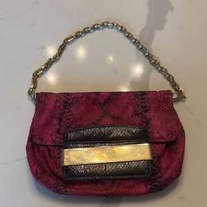 Jimmy Choo Chic Pink and Black Clutch with Gold Chain